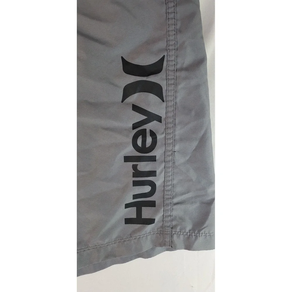 Hurley Mens Board Shorts Size 38 Gray Logo Swim Trunks Lace Up Surf Beachwear
